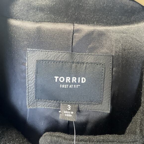 TORRID 3X 22 24 plus FIT FLARE MILITARY FIT COAT WOOL heavy Black Midi $129 NWT - Picture 12 of 16